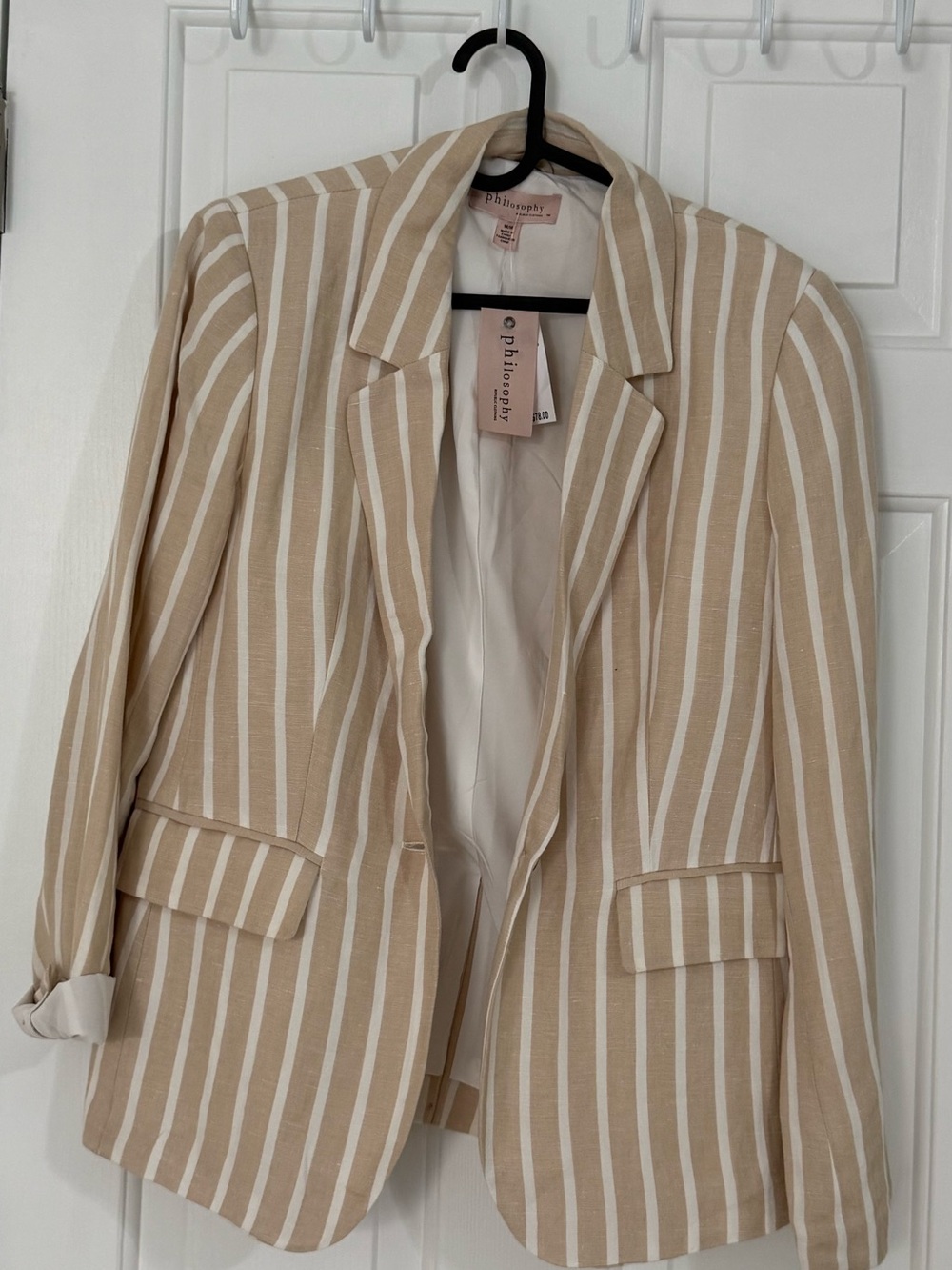 Philosophy Beige and White Striped Blazer